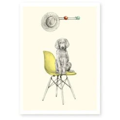 Briki Vroom Vroom Affiche Décorative A4 Chien Chaise Vintage