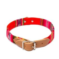 Hiro + Wolf Collier Pour Chien Cuir Et Tissu Inca Orange