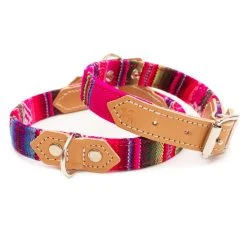 Hiro + Wolf Collier Pour Chien Cuir Et Tissu Inca Pink