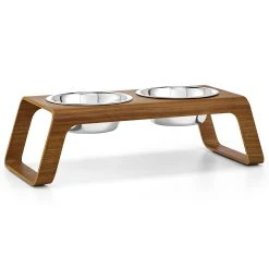 Alternative view of MiaCara Double écuelle Surélevée Design Pour Chien Desco Bois
